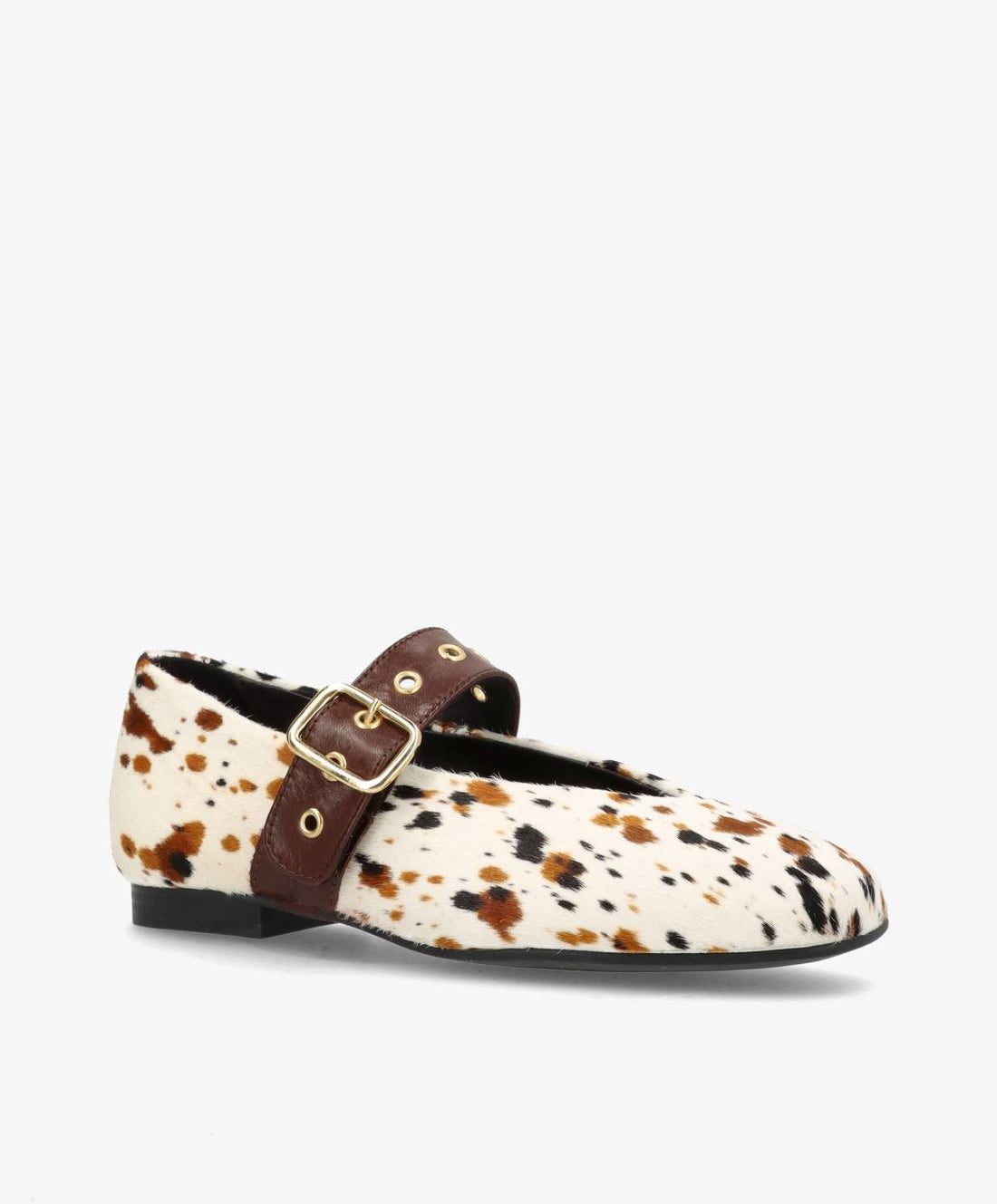 MORE Ha - Cow brun spot pony hair læder - Ballerina med rem Dame