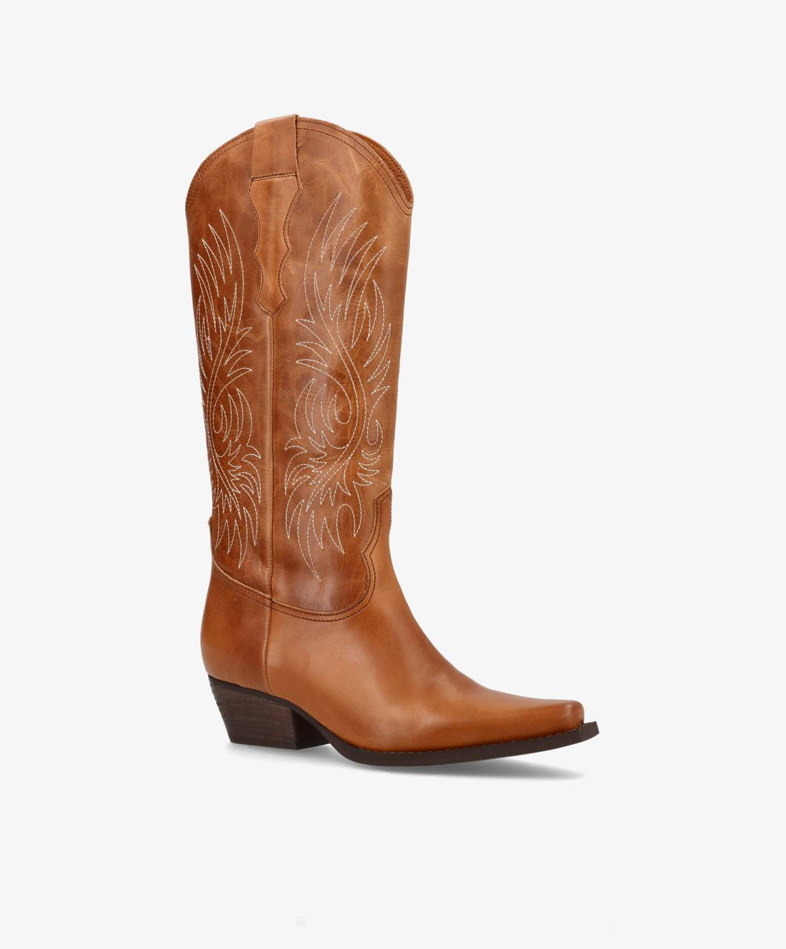 Brune cowboystøvler fra phenumb copenhagen med dekorative syninger og lav hæl.