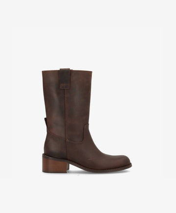 MARTINA - Mellemlang støvle dame - Mørkebrun læder