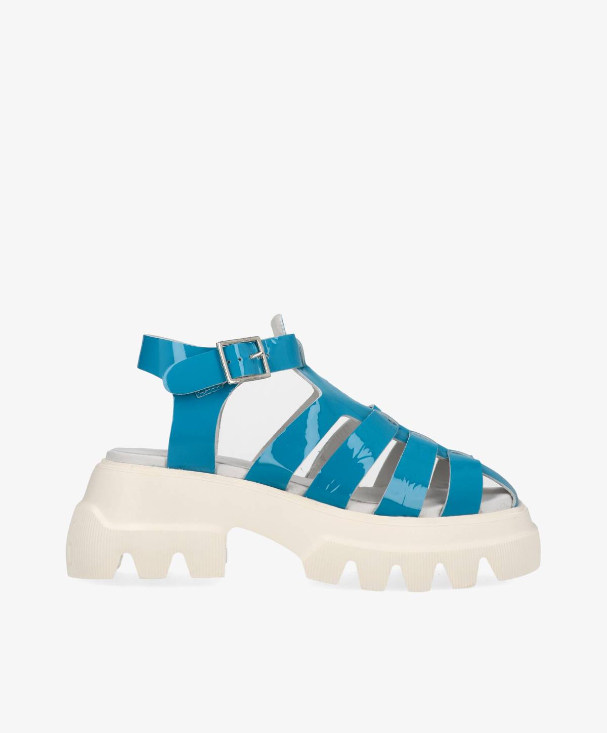 Blå REBEL P sandal fra phenumb copenhagen med chunky hvid sål og justerbar rem.