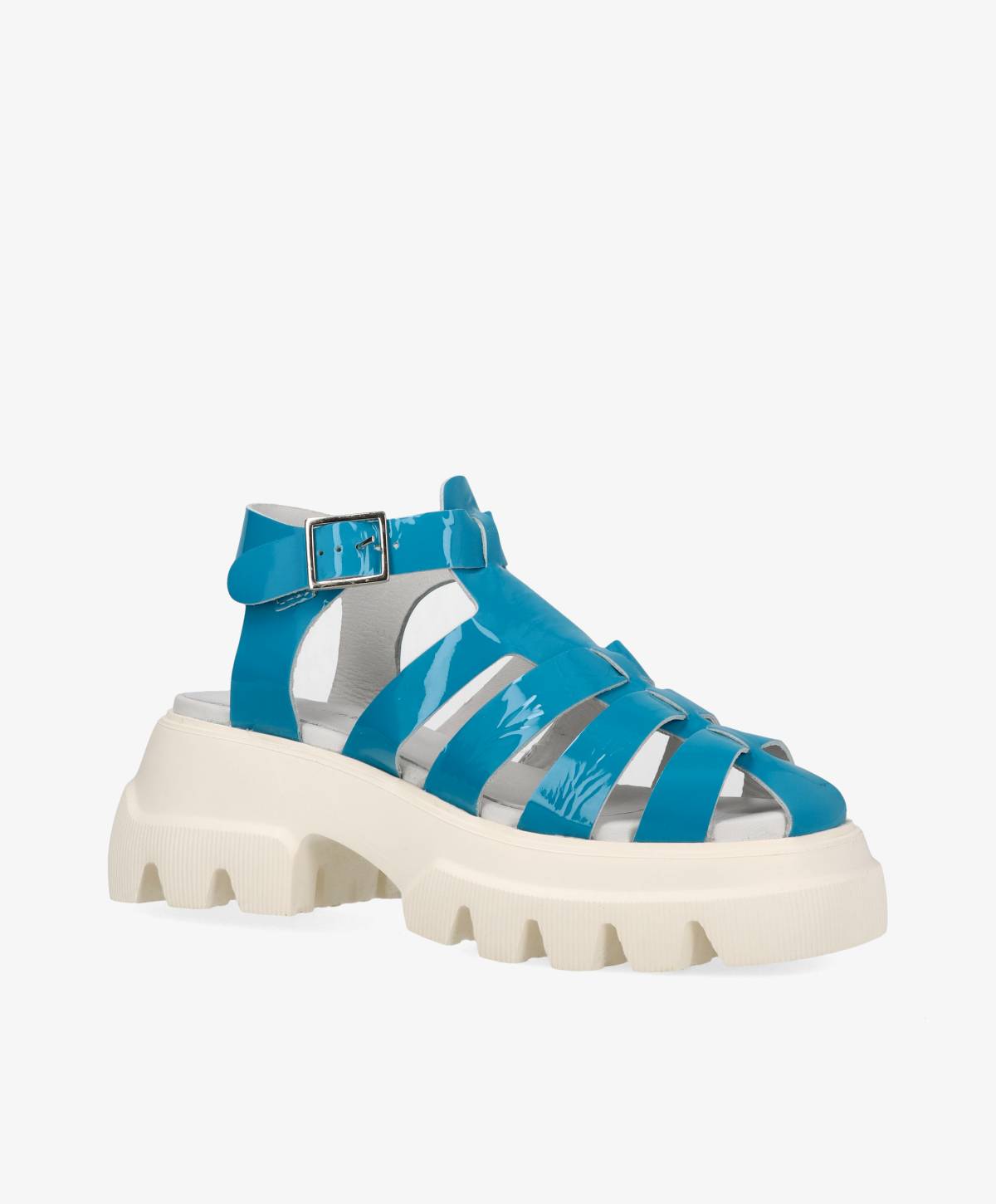 Blå REBEL P sandal fra phenumb copenhagen med tyk, hvid sål og justerbar rem.