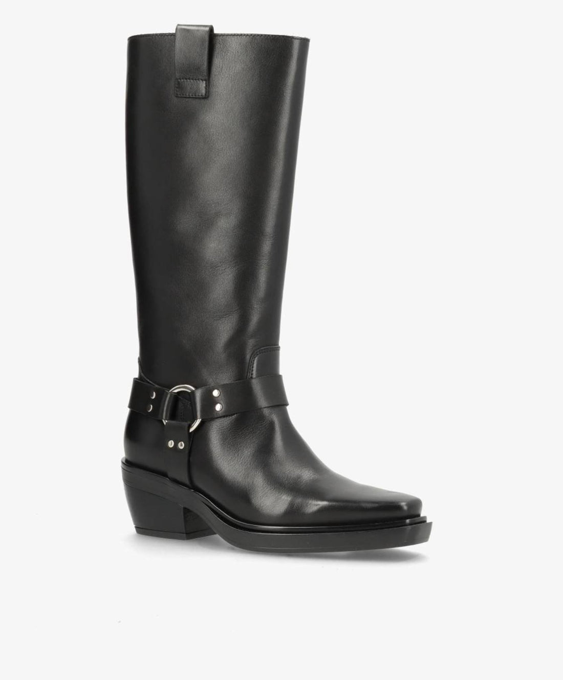 SEQUENCE - Dame Lang biker støvle med hæl - Sort læder