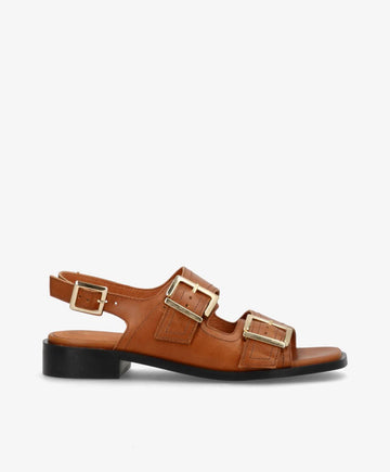 UPNEXT - Cognac læder - Sandal med lav hæl Dame