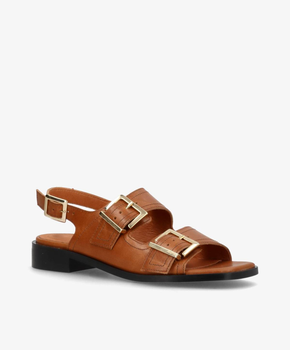 UPNEXT - Cognac læder - Sandal med lav hæl Dame