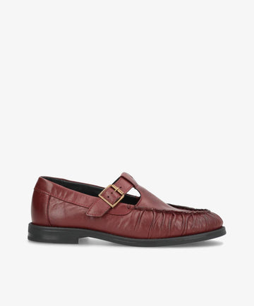 WHISPER TEE - Vinrød blødt læder - T-strap shoes Dame